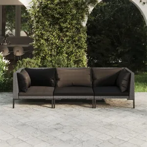 3 Piece Patio Lounge Set with Cushions Poly Rattan Dark Gray