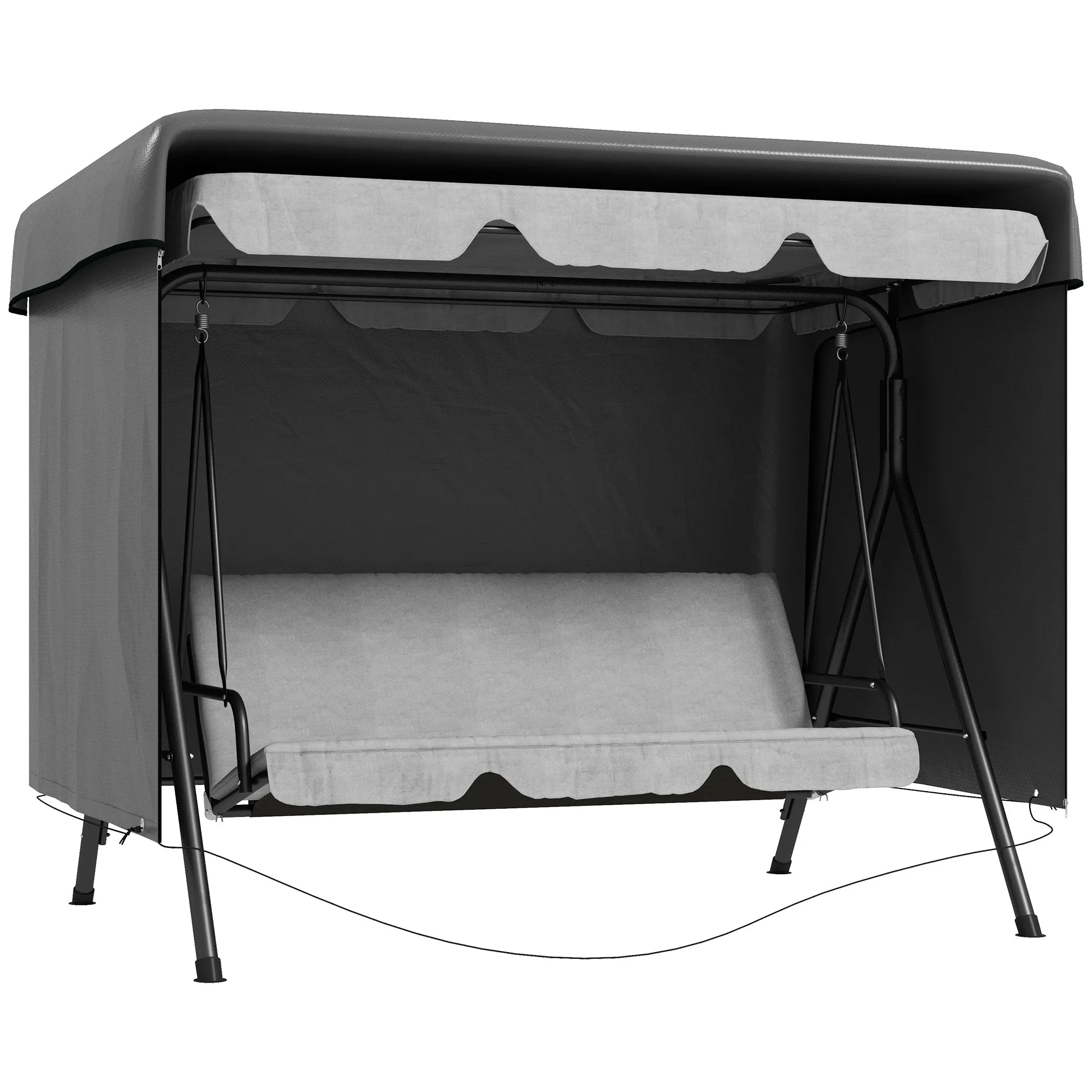 3-Seater Patio Swing Cover, Outdoor Garden Furniture Protection Hammock Glider Cover, Waterproof Dustproof Windproof, 85" x 61" x 59", Dark Grey