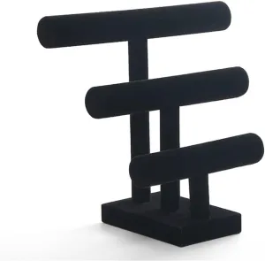 3 Tier Black Velvet Detachable Bracelet Chain Watch T-Bar Rack Jewelry Organizer Hard Display Jewelry Display