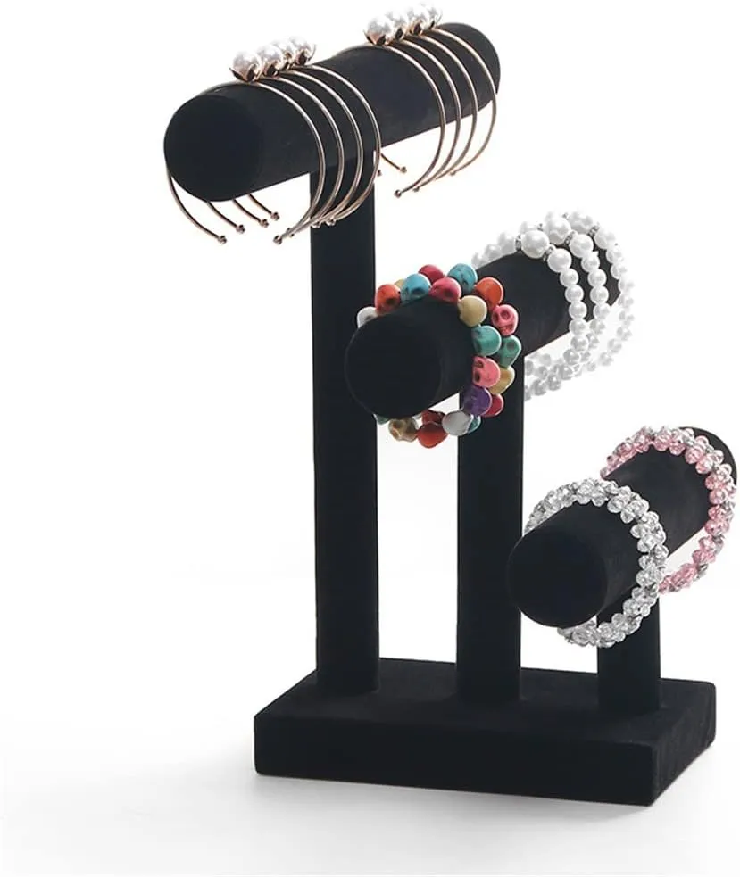 3 Tier Black Velvet Detachable Bracelet Chain Watch T-Bar Rack Jewelry Organizer Hard Display Jewelry Display