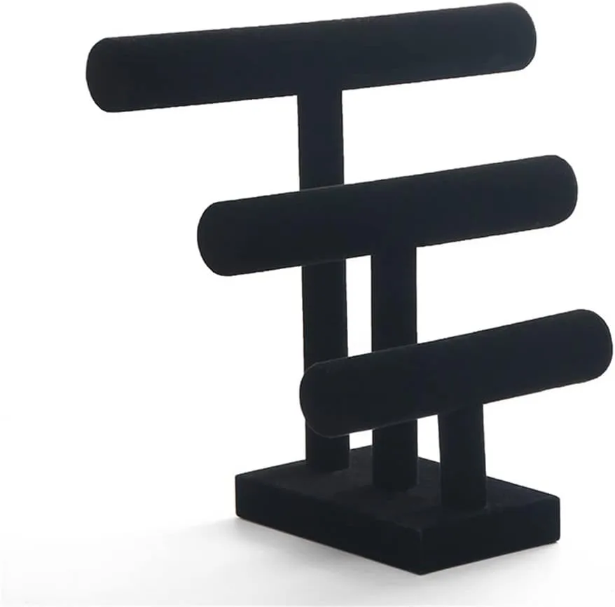 3 Tier Black Velvet Detachable Bracelet Chain Watch T-Bar Rack Jewelry Organizer Hard Display Jewelry Display