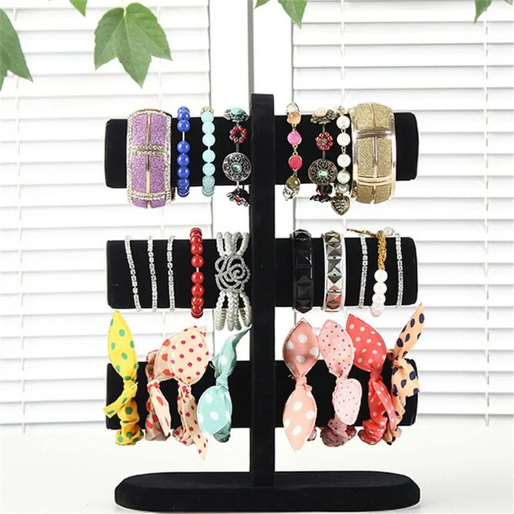 3 Tier Jewelry Display Stand Velvet Bangle Watch Bracelet Jewelery Display Stand Box Case(D)