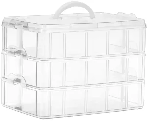 3-Tier Stackable Craft Organizers and Storage Box Plastic with 30 Compartments