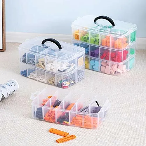 3-Tier Stackable Craft Organizers and Storage Box Plastic with 30 Compartments