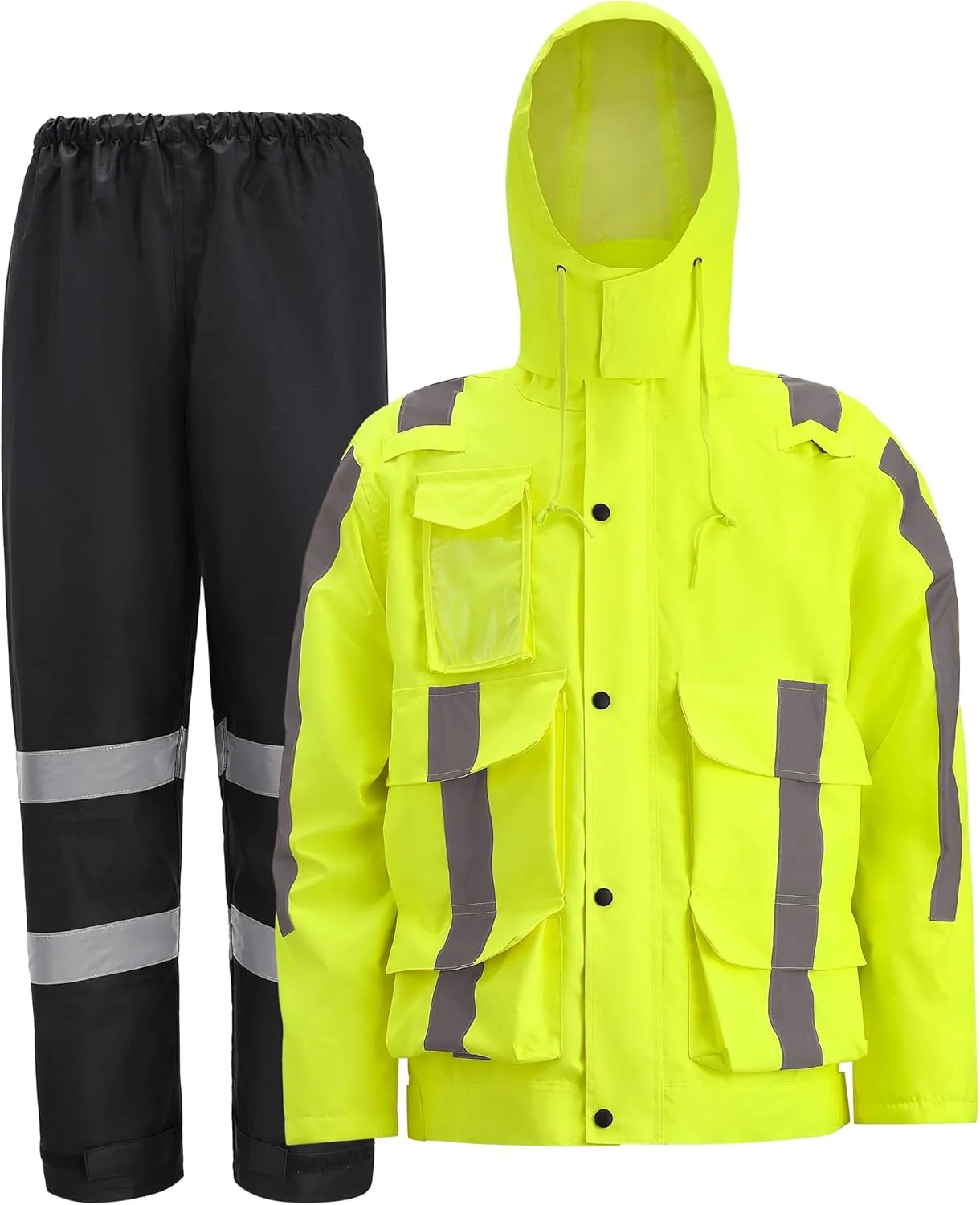 300D Reflective Hi Vis Rain Jacket Safety Rain Suits for Men & Women Class 3 High Visibility Waterproof Rain Jacket