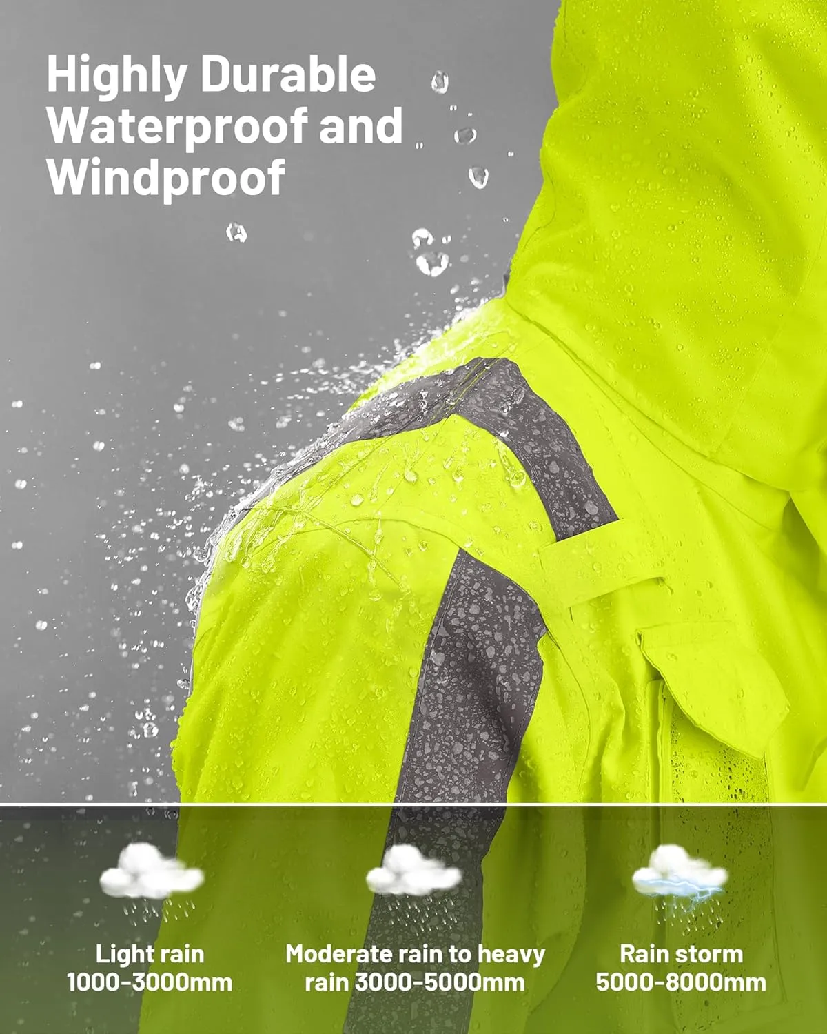 300D Reflective Hi Vis Rain Jacket Safety Rain Suits for Men & Women Class 3 High Visibility Waterproof Rain Jacket