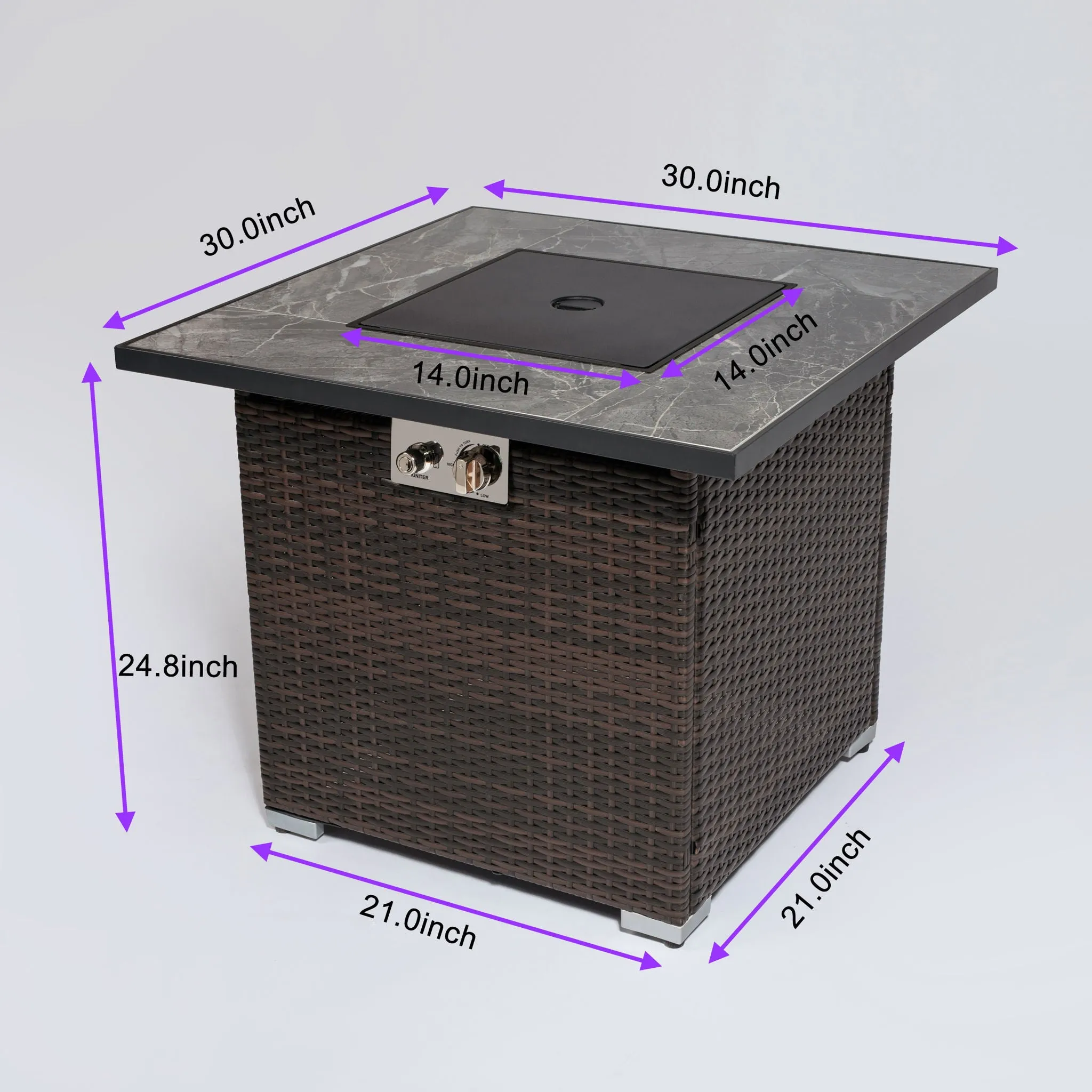 30" Outdoor Fire Table Propane Gas Fire Pit Table With Lid Gas Fire Pit Table With Glass Rocks And Rain Cover - Espresso