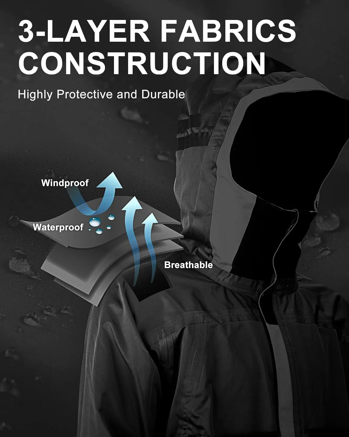 33,000ft Mens Rain Jacket, 3-Layer Performance Lightweight Rain Jackets Waterproof with Hood for Hiking Ski Sailing Cycling