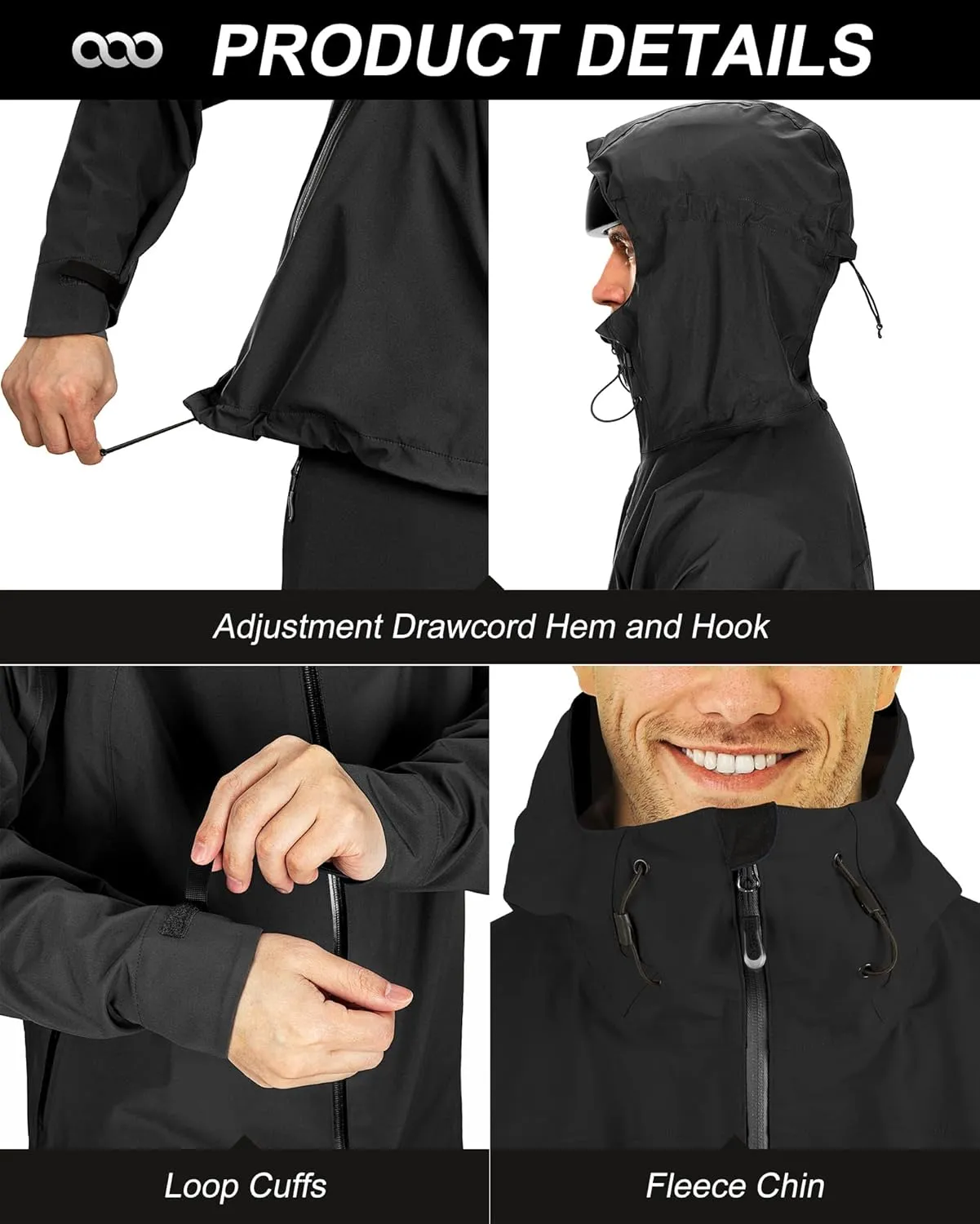 33,000ft Mens Rain Jacket, 3-Layer Performance Lightweight Rain Jackets Waterproof with Hood for Hiking Ski Sailing Cycling