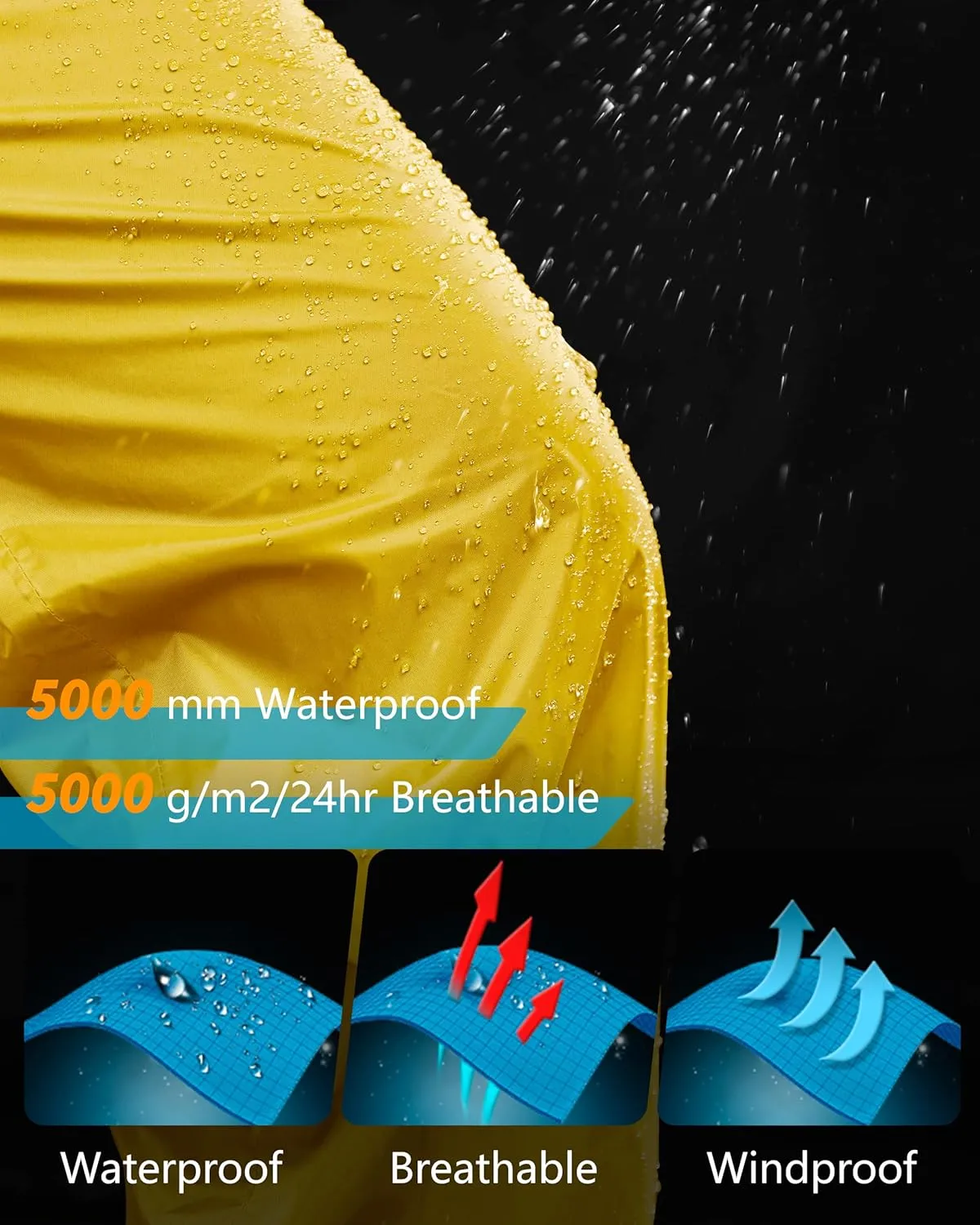 33,000ft Men's Rain Pants, Waterproof Rain Over Pants, Windproof Outdoor Pants for Hiking, Fishing