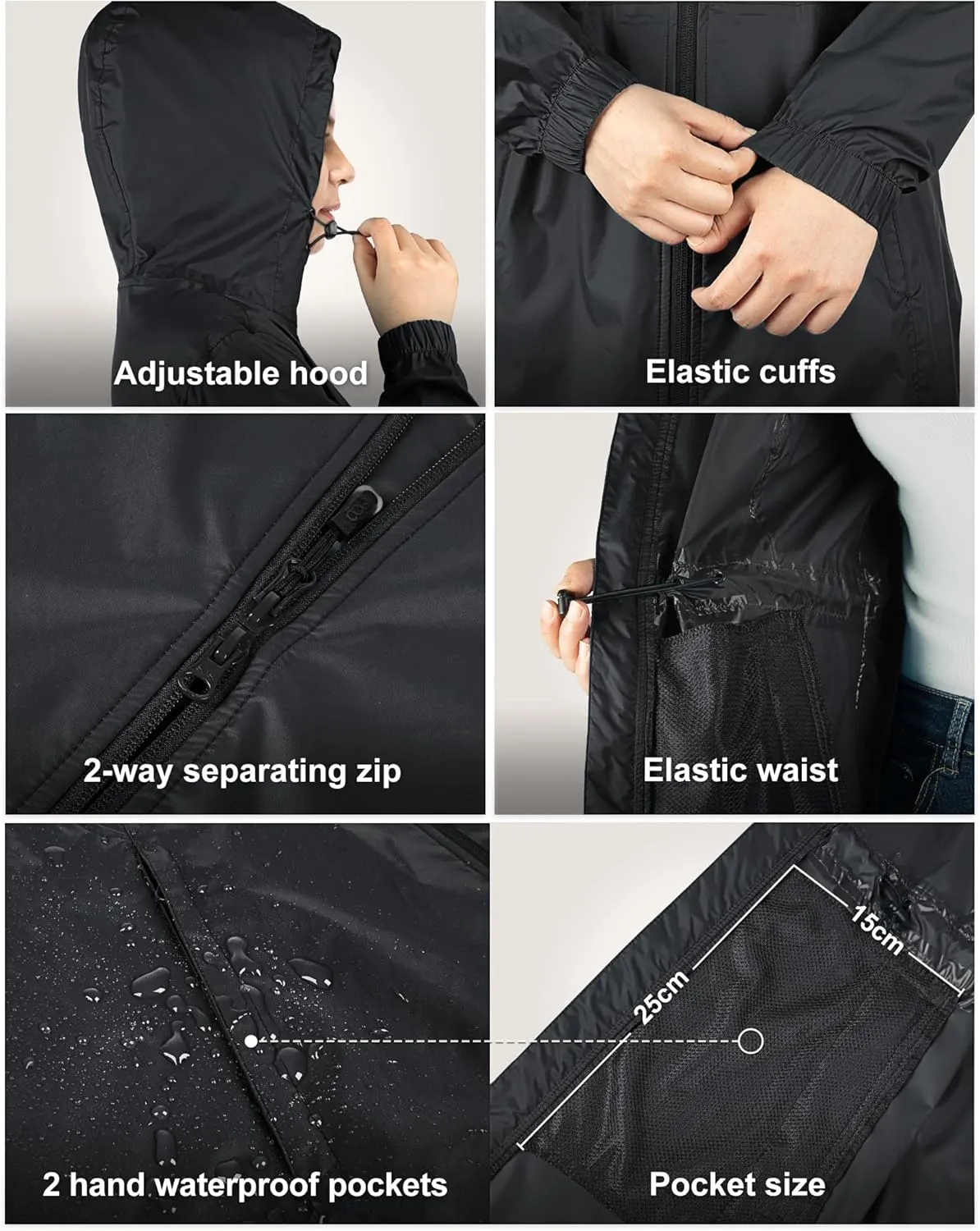 33,000ft Women's Waterproof Long Rain Coats Packable Rain Jacket with Hood Trench Coats Windbreaker