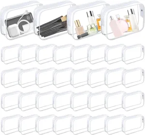 36 PCS Clear Makeup Bags Bulk - Plastic Travel Toiletry Bags With Zipper, Waterproof Portable Cosmetics Organizers for Women Men Bathroom, White
