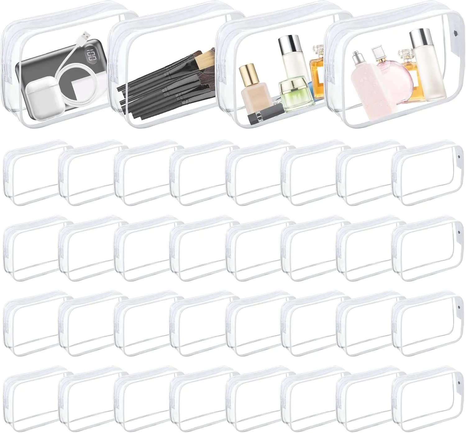 36 PCS Clear Makeup Bags Bulk - Plastic Travel Toiletry Bags With Zipper, Waterproof Portable Cosmetics Organizers for Women Men Bathroom, White