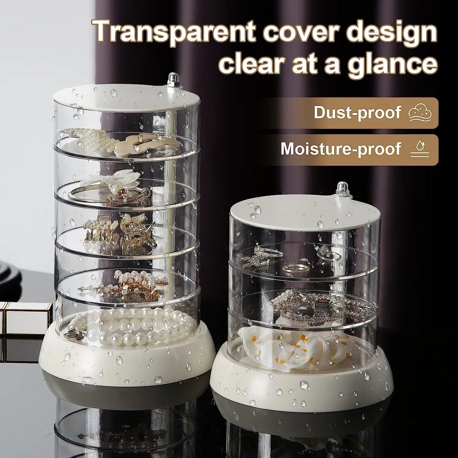 360° Rotating Hair Accessories Organizer, Clear 5-Layers Acrylic Jewelry Box, Bathroom Containers for Headband, Bows, Hair Tie, Cotton Swab Organization for Preppy Women