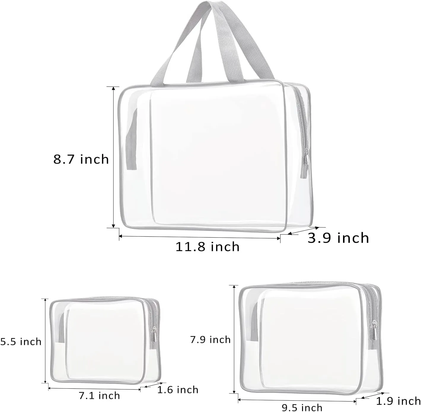 3pcs Clear Cosmetic Bags, TSA Approved Toiletry Bag Set Crystal Clear Travel Beach Essentials Bag Organization PVC, Clear Makeup Bags Luggage Pouch Carry on Airport Airline Compliant Bag Women Men
