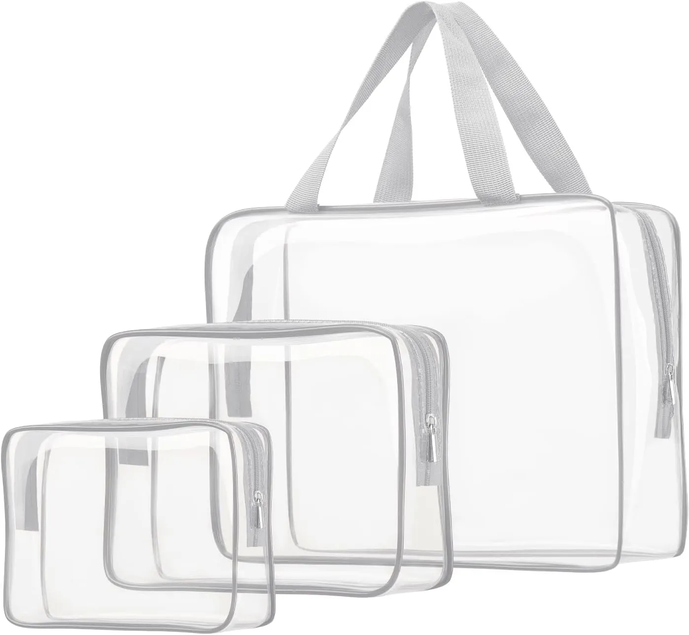 3pcs Clear Cosmetic Bags, TSA Approved Toiletry Bag Set Crystal Clear Travel Beach Essentials Bag Organization PVC, Clear Makeup Bags Luggage Pouch Carry on Airport Airline Compliant Bag Women Men