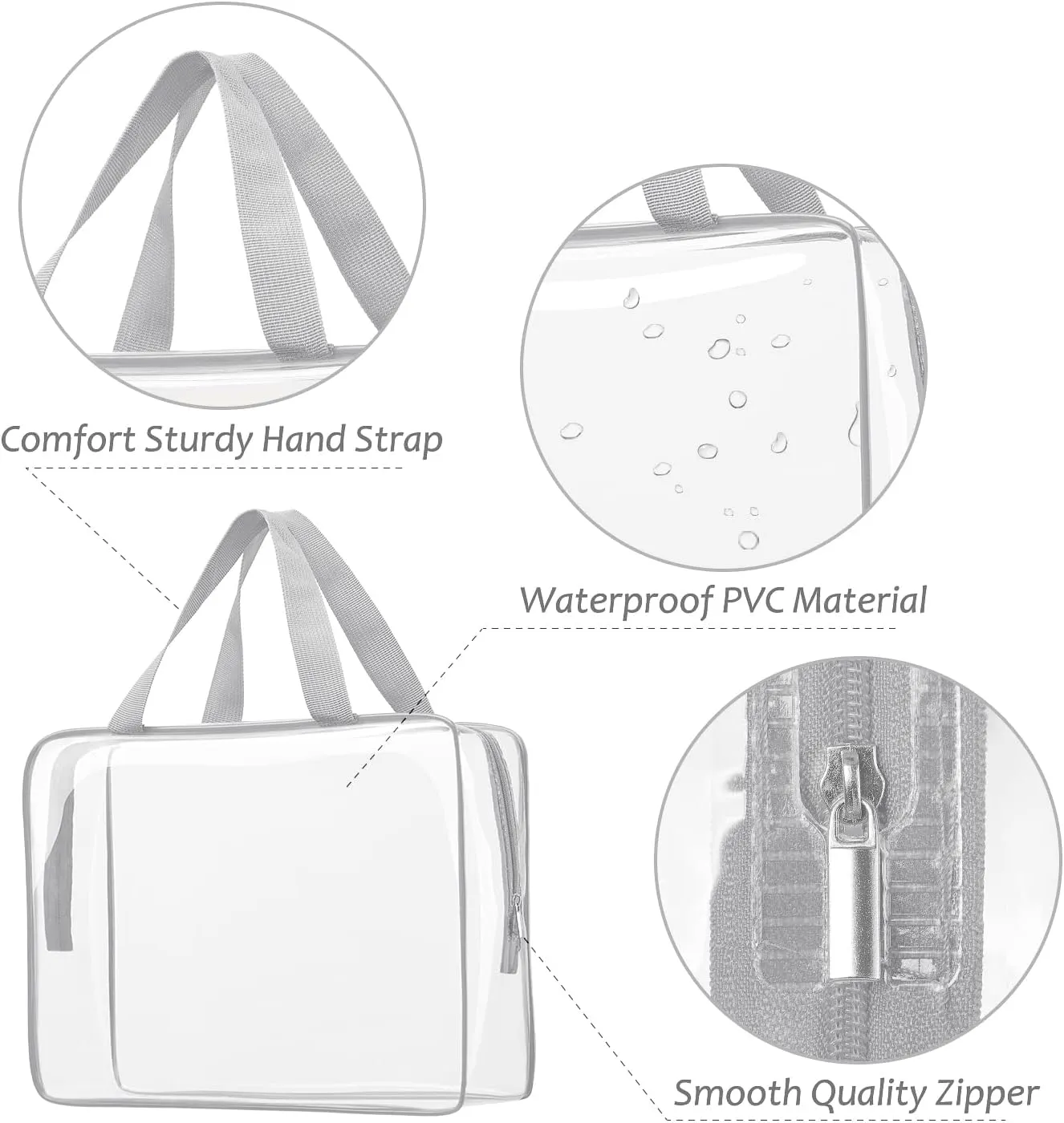 3pcs Clear Cosmetic Bags, TSA Approved Toiletry Bag Set Crystal Clear Travel Beach Essentials Bag Organization PVC, Clear Makeup Bags Luggage Pouch Carry on Airport Airline Compliant Bag Women Men