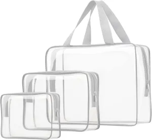 3pcs Clear Cosmetic Bags, TSA Approved Toiletry Bag Set Crystal Clear Travel Beach Essentials Bag Organization PVC, Clear Makeup Bags Luggage Pouch Carry on Airport Airline Compliant Bag Women Men