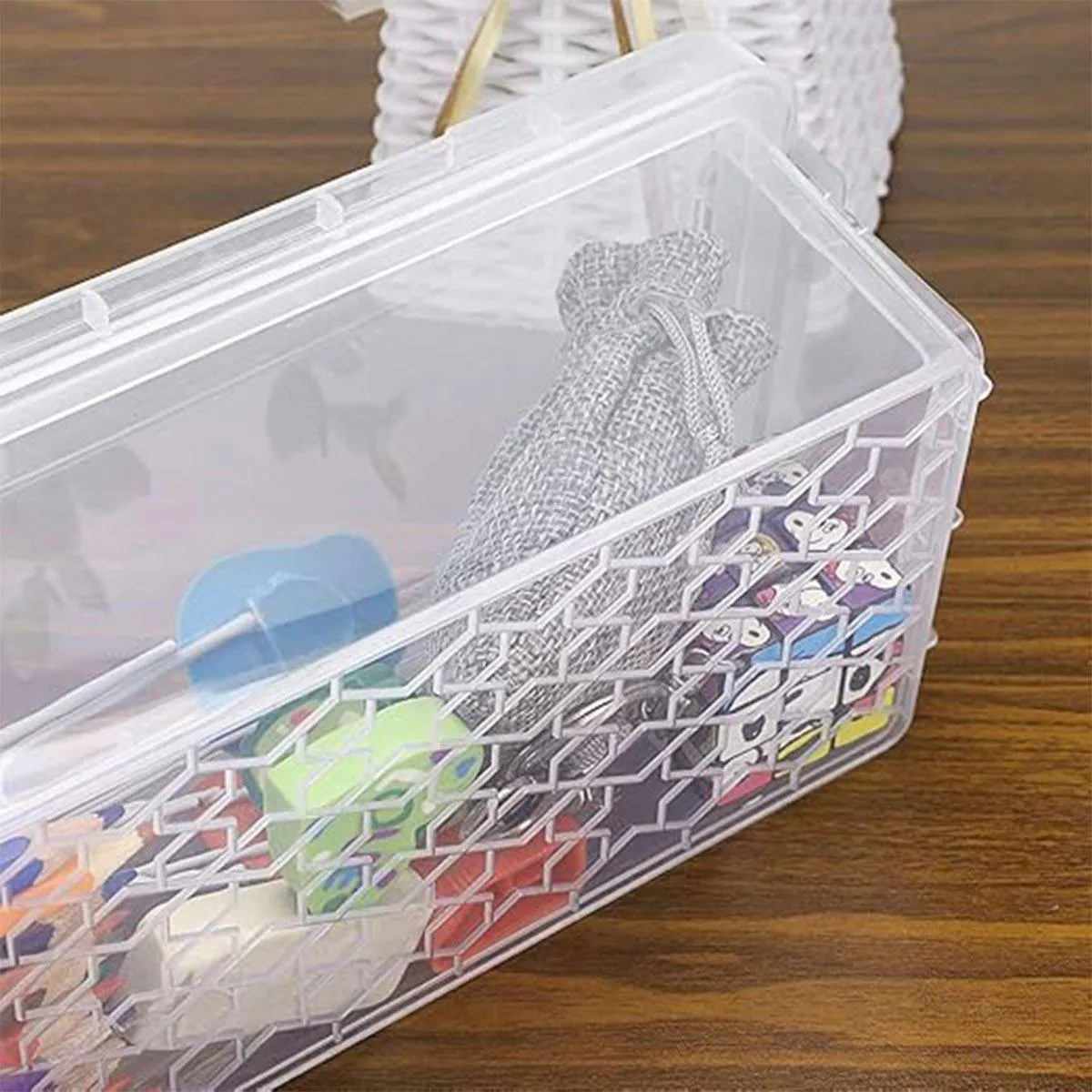 3PCS Clear Plastic Desktop Storage Box 2 Layer Holder DIY Stationery Pencil Case
