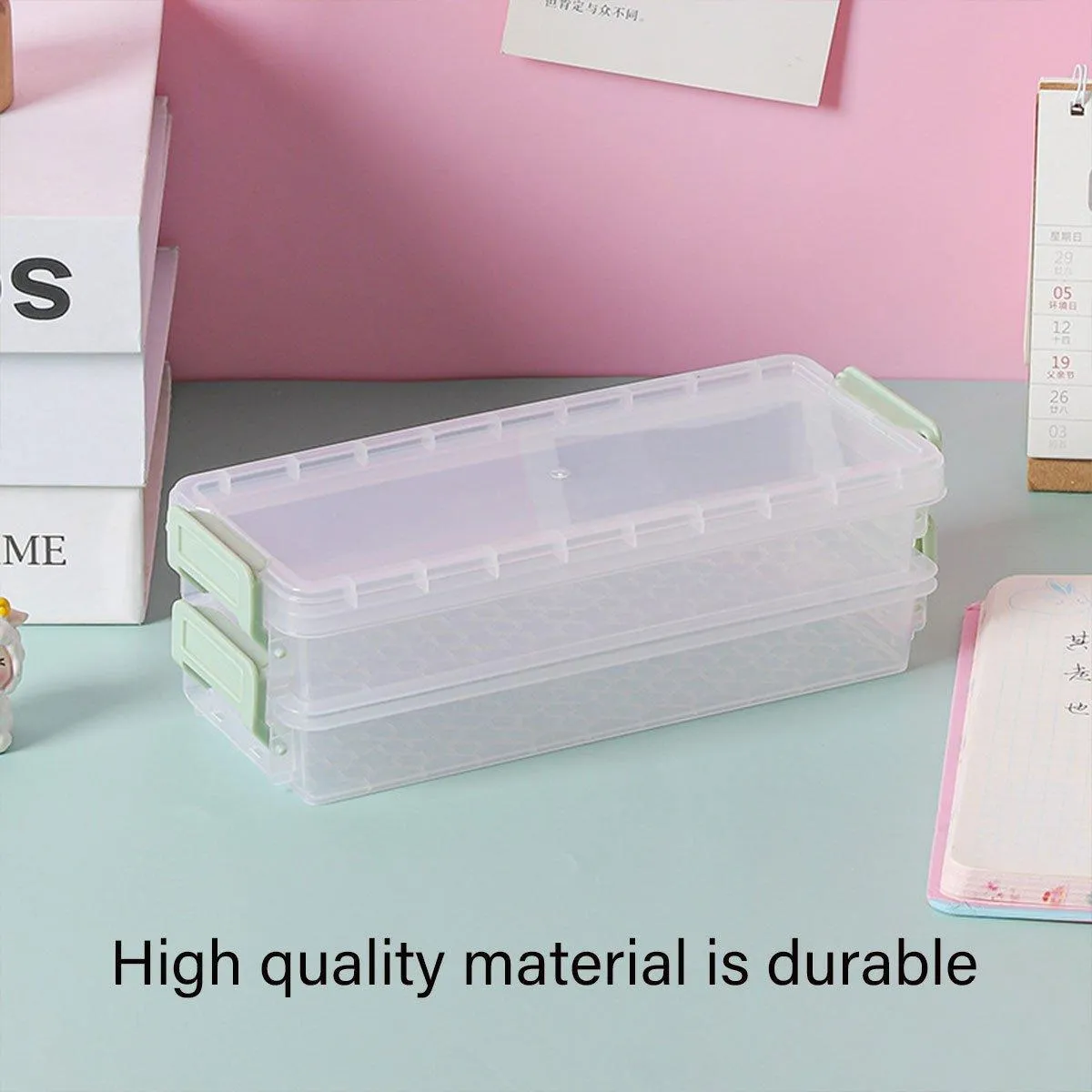 3PCS Clear Plastic Desktop Storage Box 2 Layer Holder DIY Stationery Pencil Case