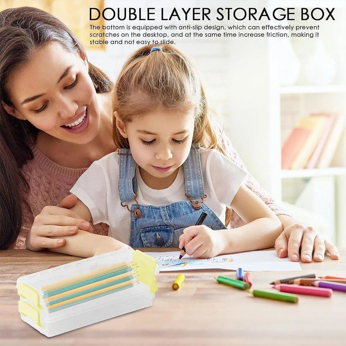 3PCS Clear Plastic Desktop Storage Box 2 Layer Holder DIY Stationery Pencil Case