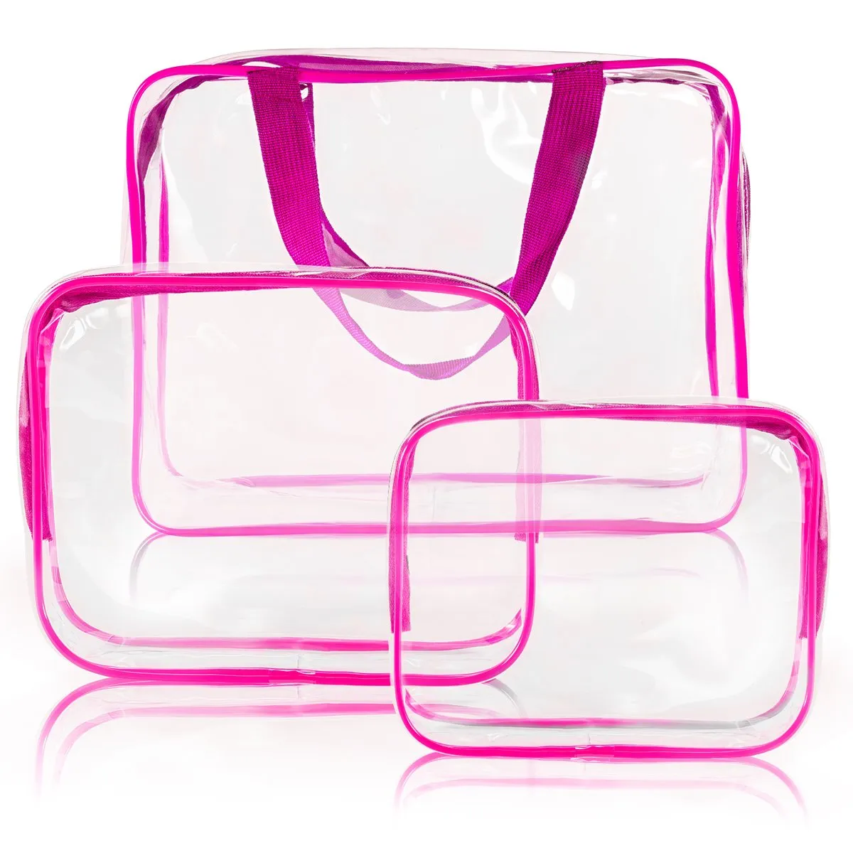 3Pcs Crystal Clear PVC Travel Toiletry Bag Kit for Women Men, Waterproof Vinyl Organizer Clear Makeup Bags with Zipper Handle Straps, Cosmetic Bag Pouch Carry on Airport Airline Compliant Bag Handbag