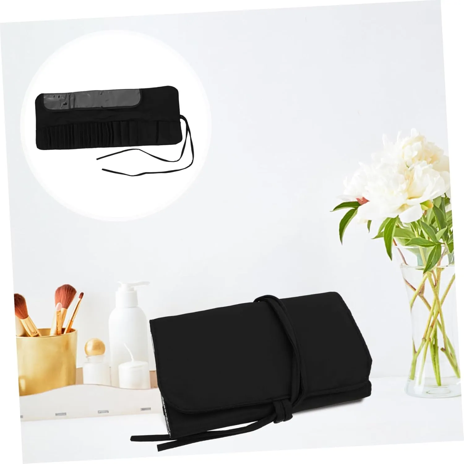 3pcs Rolling Makeup Case Brush Holder Large Makeup Organizer for Travel