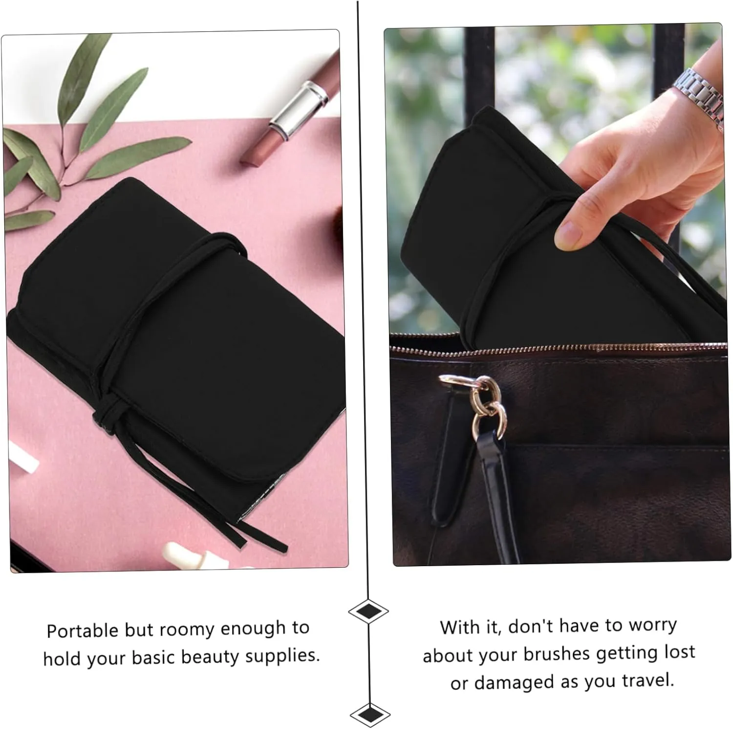 3pcs Rolling Makeup Case Brush Holder Large Makeup Organizer for Travel