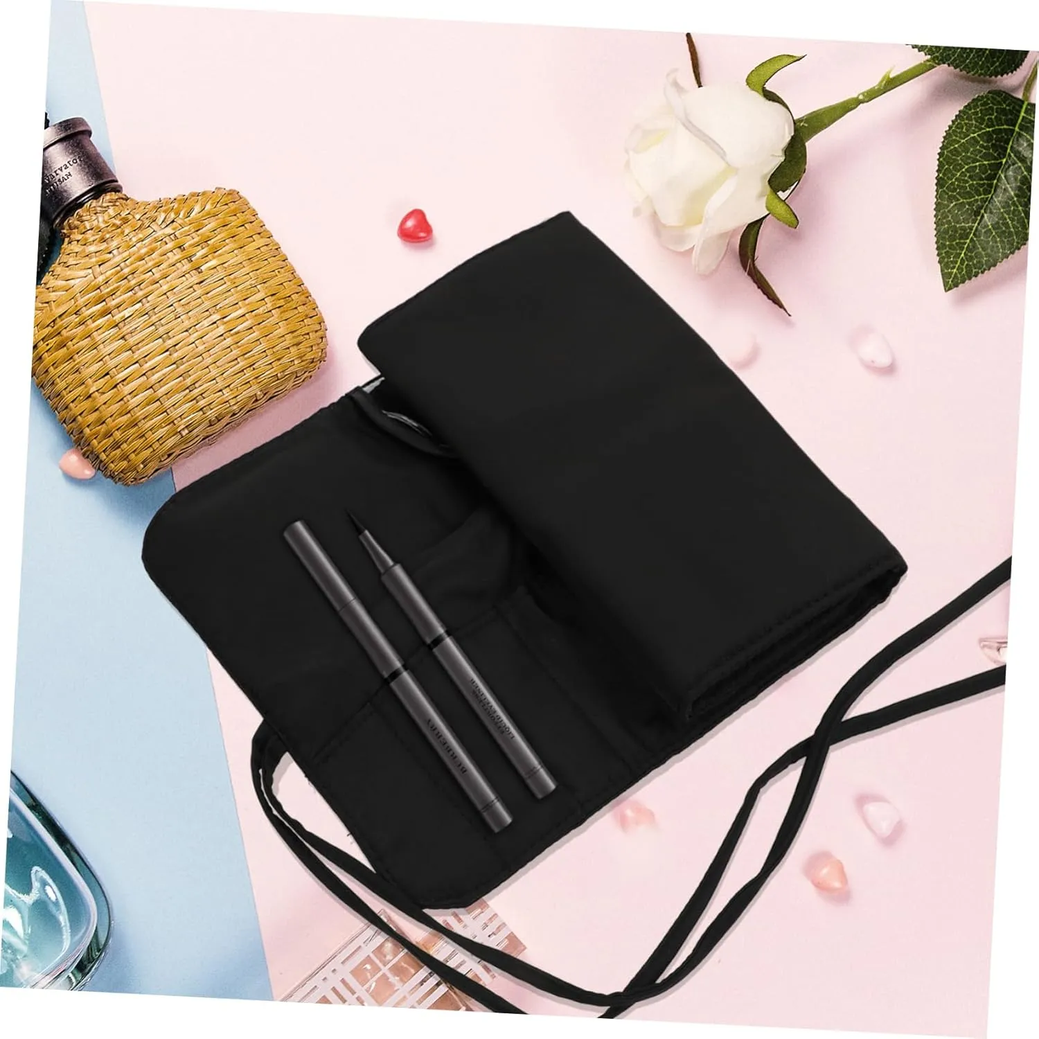 3pcs Rolling Makeup Case Brush Holder Large Makeup Organizer for Travel