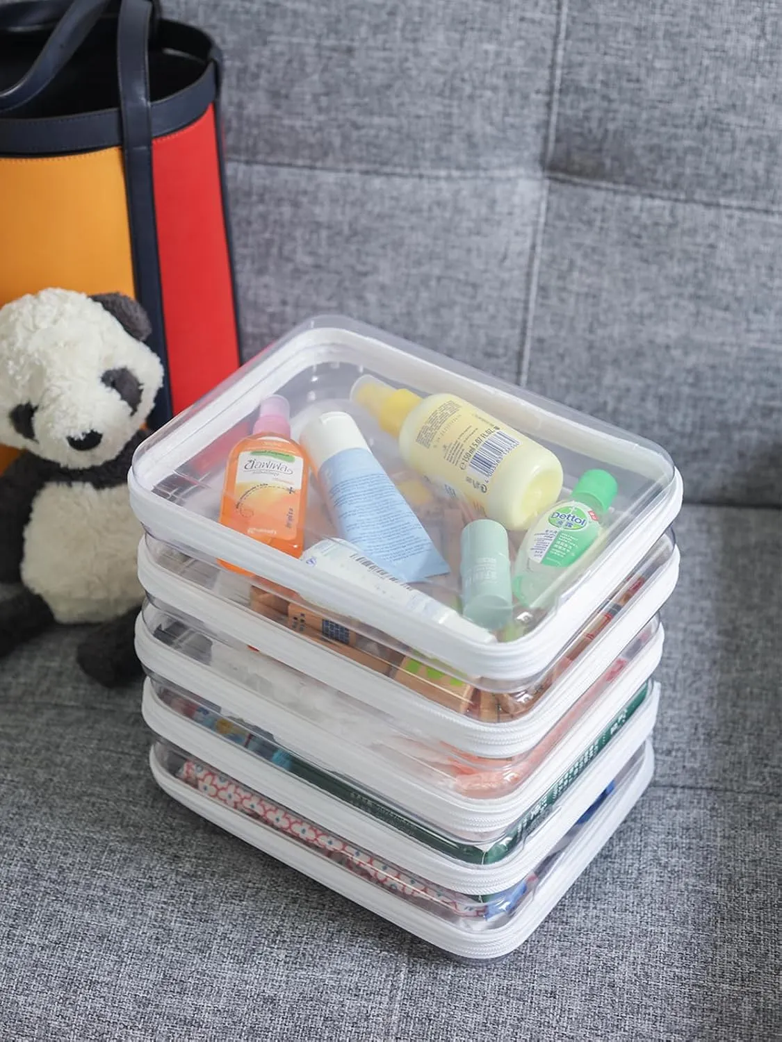 3PCS Zippered Hard Pouch Double,Portable Waterproof Cosmetic Bag with Zipper,Kid's Toy Storage Organizer Bins,Hard Plastic Case,Clear Zipper Bags for Organizing,Pencil Case