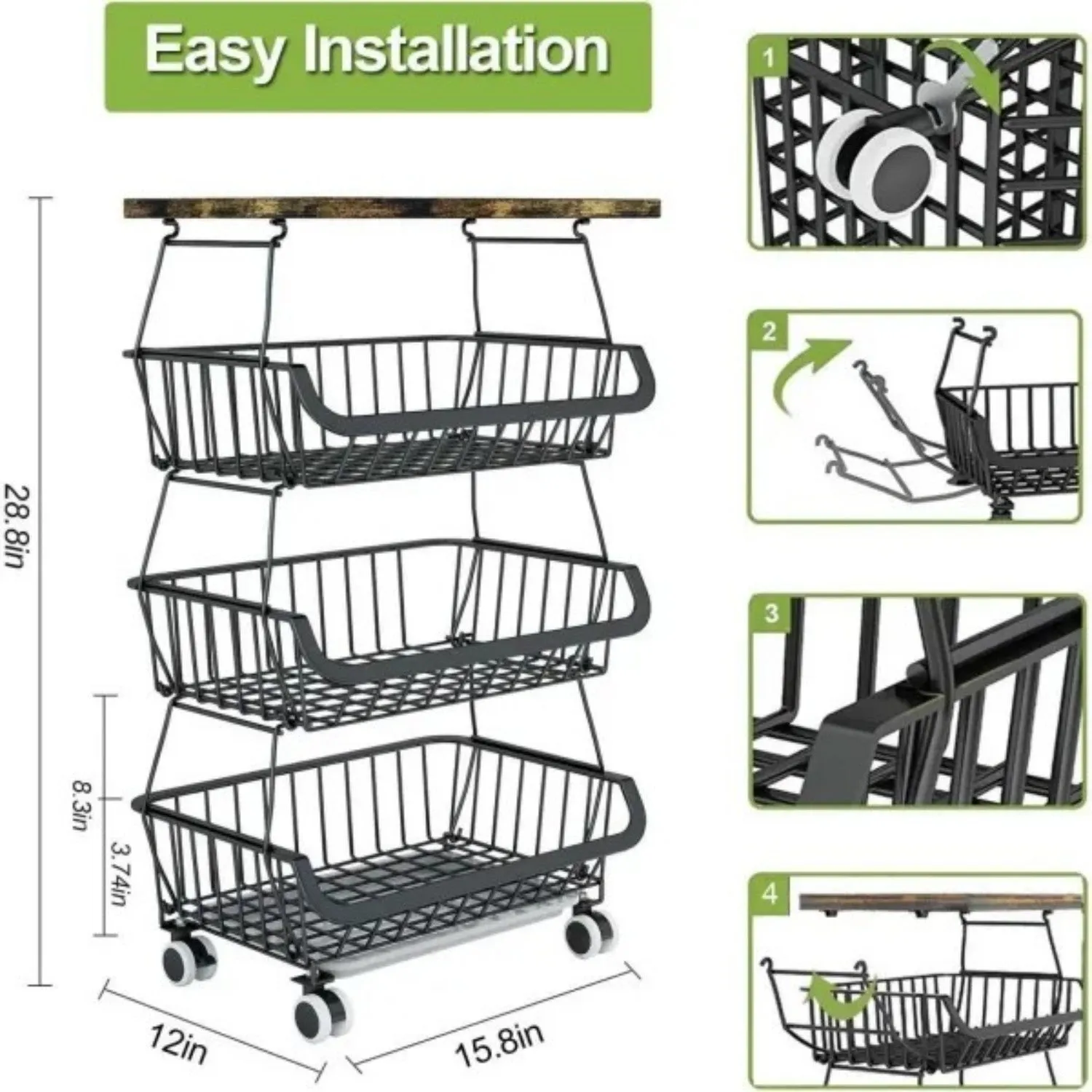 4 Kitchen Act quickly Tier Organizers Basket for and Storage VIP sale LunaLulinlk Fruit