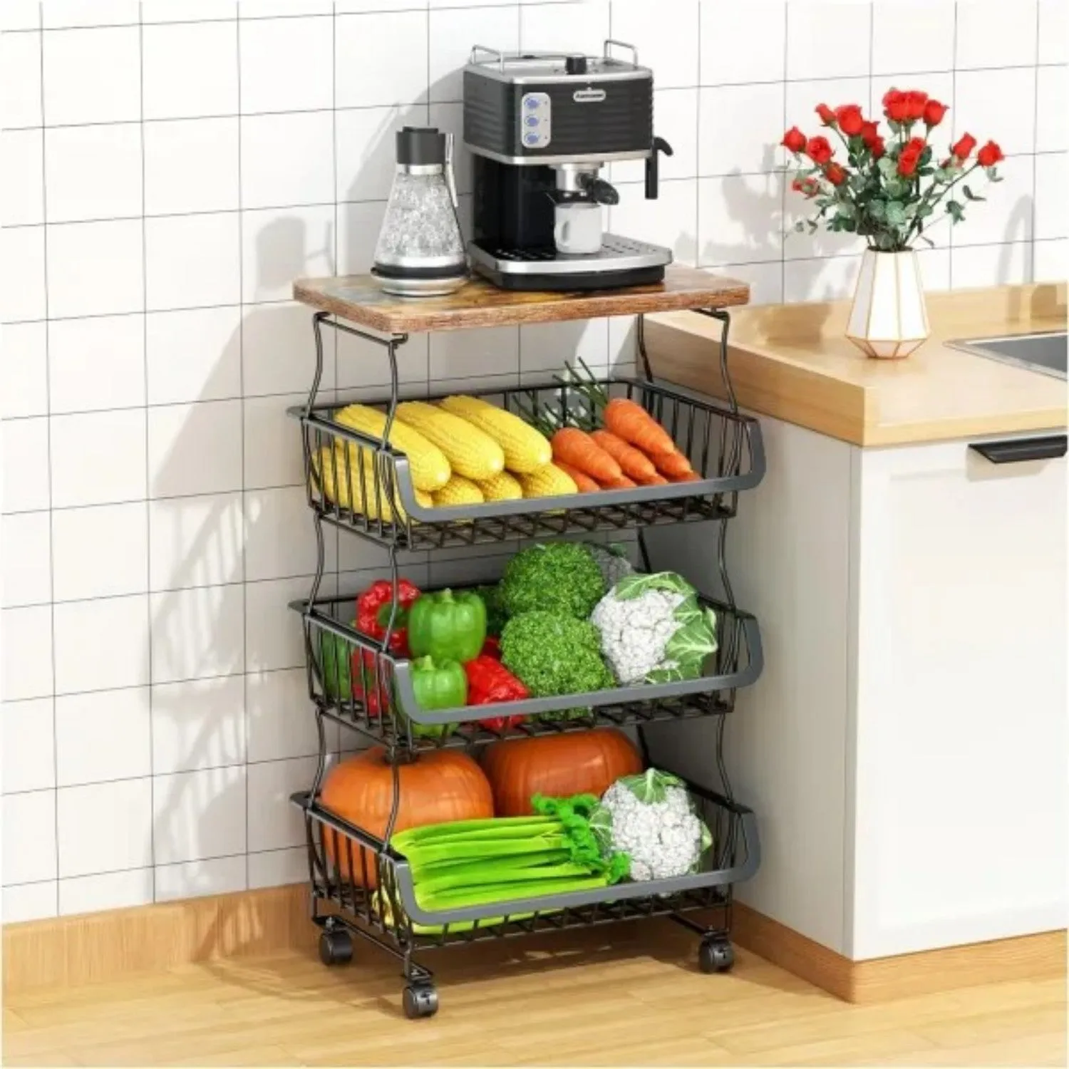 4 Kitchen Act quickly Tier Organizers Basket for and Storage VIP sale LunaLulinlk Fruit