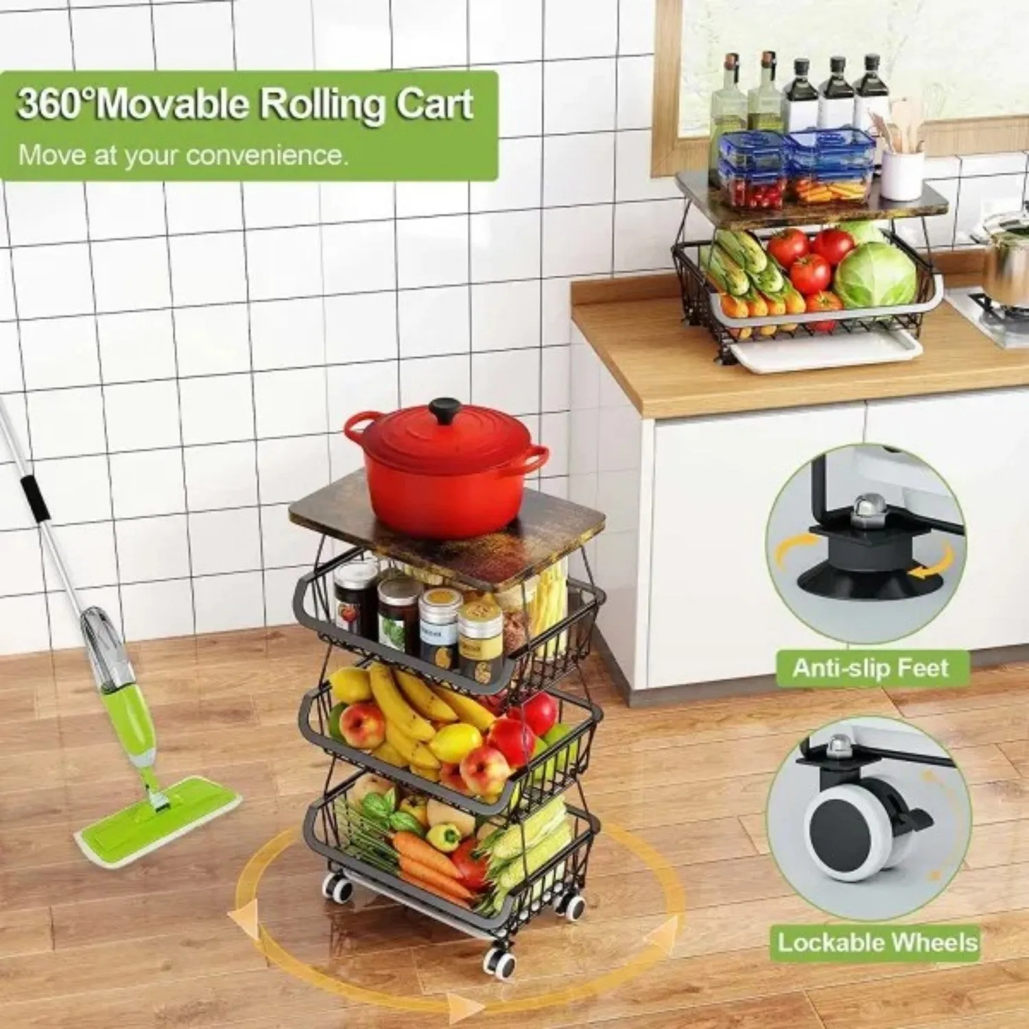 4 Kitchen Act quickly Tier Organizers Basket for and Storage VIP sale LunaLulinlk Fruit