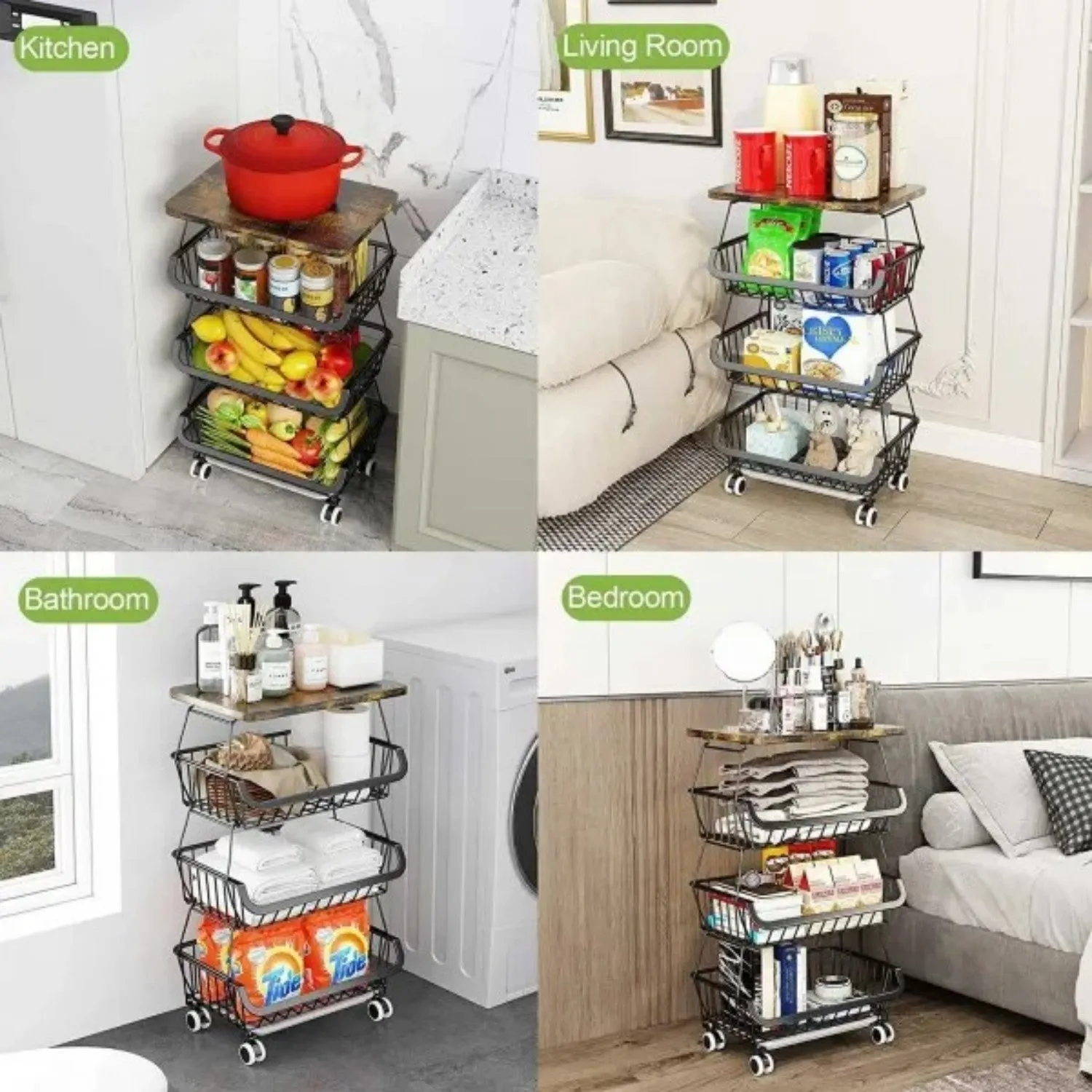4 Kitchen Act quickly Tier Organizers Basket for and Storage VIP sale LunaLulinlk Fruit