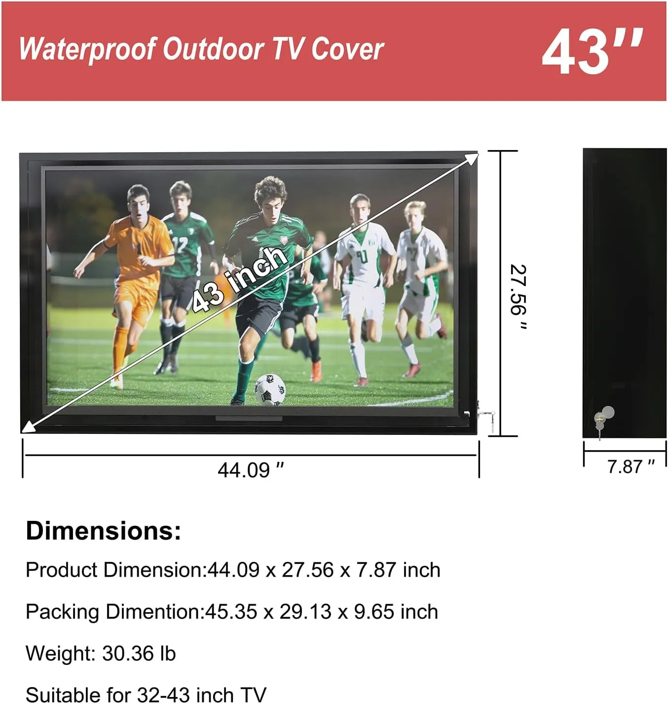 40-43inch Weatherproof Outdoor TV Cover with lock, Hard and Durable, Clear Dust ResistantTelevision Enclosure for Outside(Left Door), with TV Mount and Cooling Fans Included