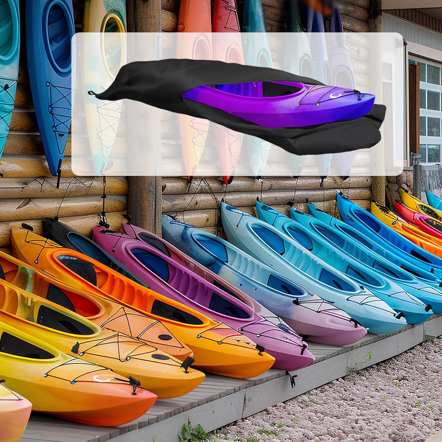 420D 13 ft Kayak Cover Canoe Paddle Board Waterproof Boat Storage Cover Outdoor for Fishing Boat, Kayak, Canoe, Black