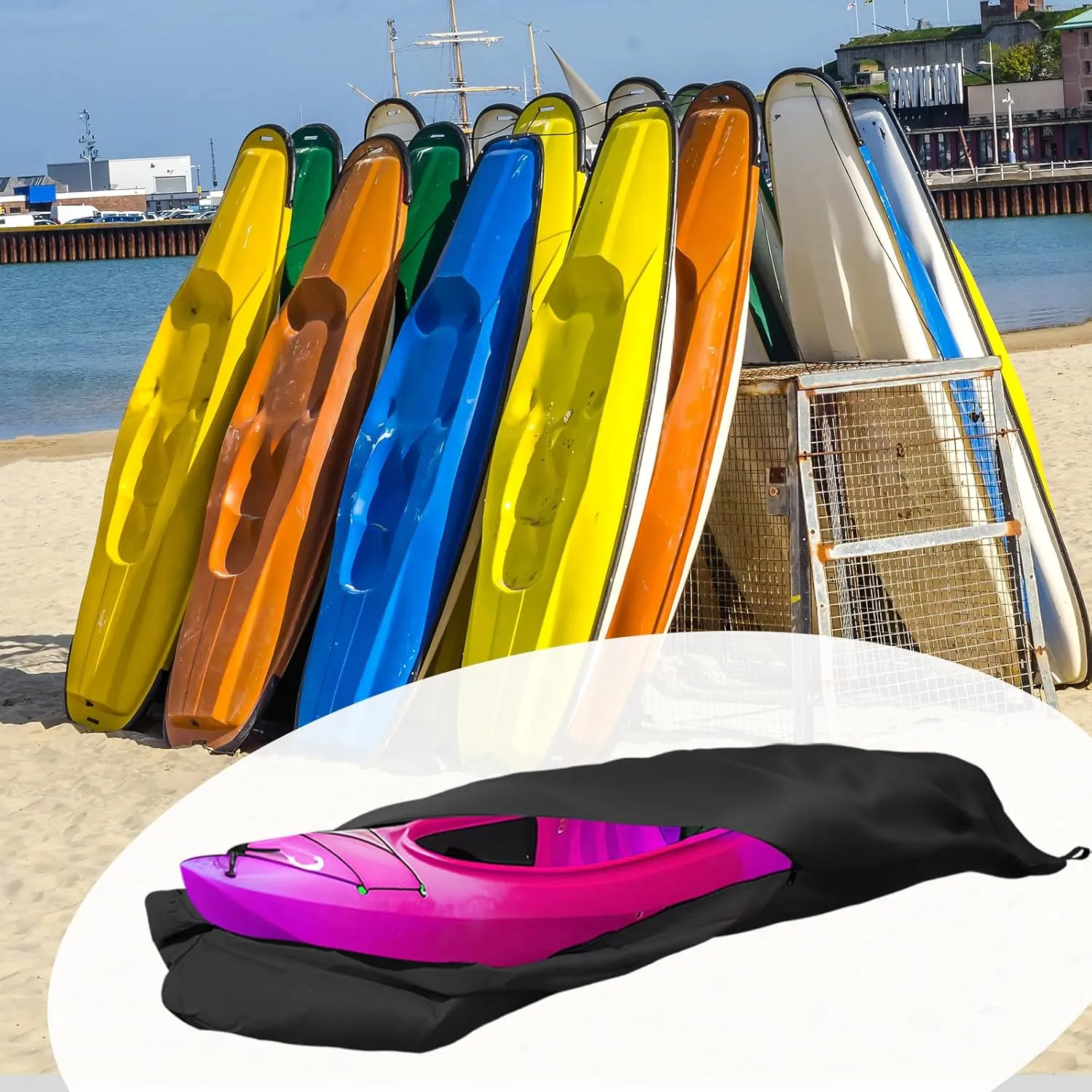 420D 13 ft Kayak Cover Canoe Paddle Board Waterproof Boat Storage Cover Outdoor for Fishing Boat, Kayak, Canoe, Black