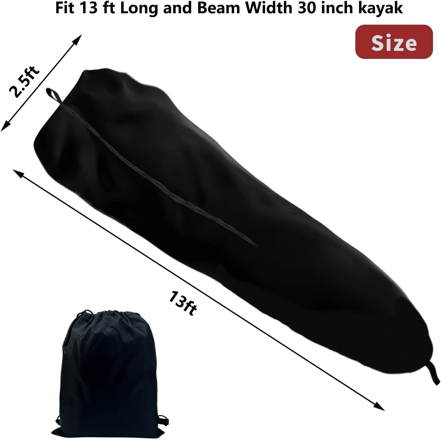 420D 13 ft Kayak Cover Canoe Paddle Board Waterproof Boat Storage Cover Outdoor for Fishing Boat, Kayak, Canoe, Black