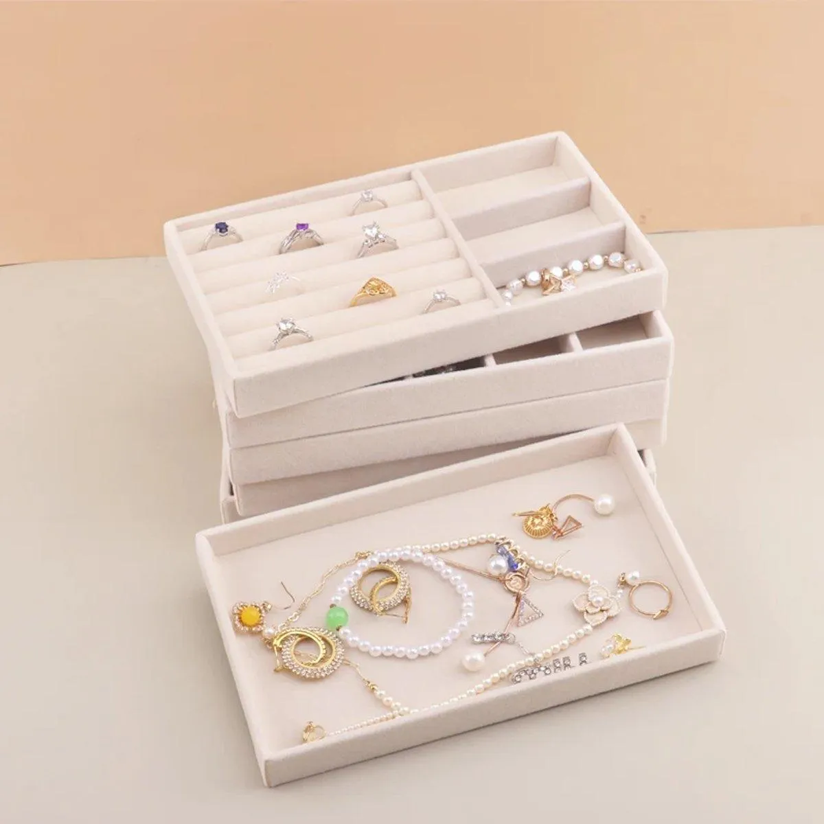 4PCS Flannel Jewelry Storage Trays Necklace Ring Earrings Organizer
