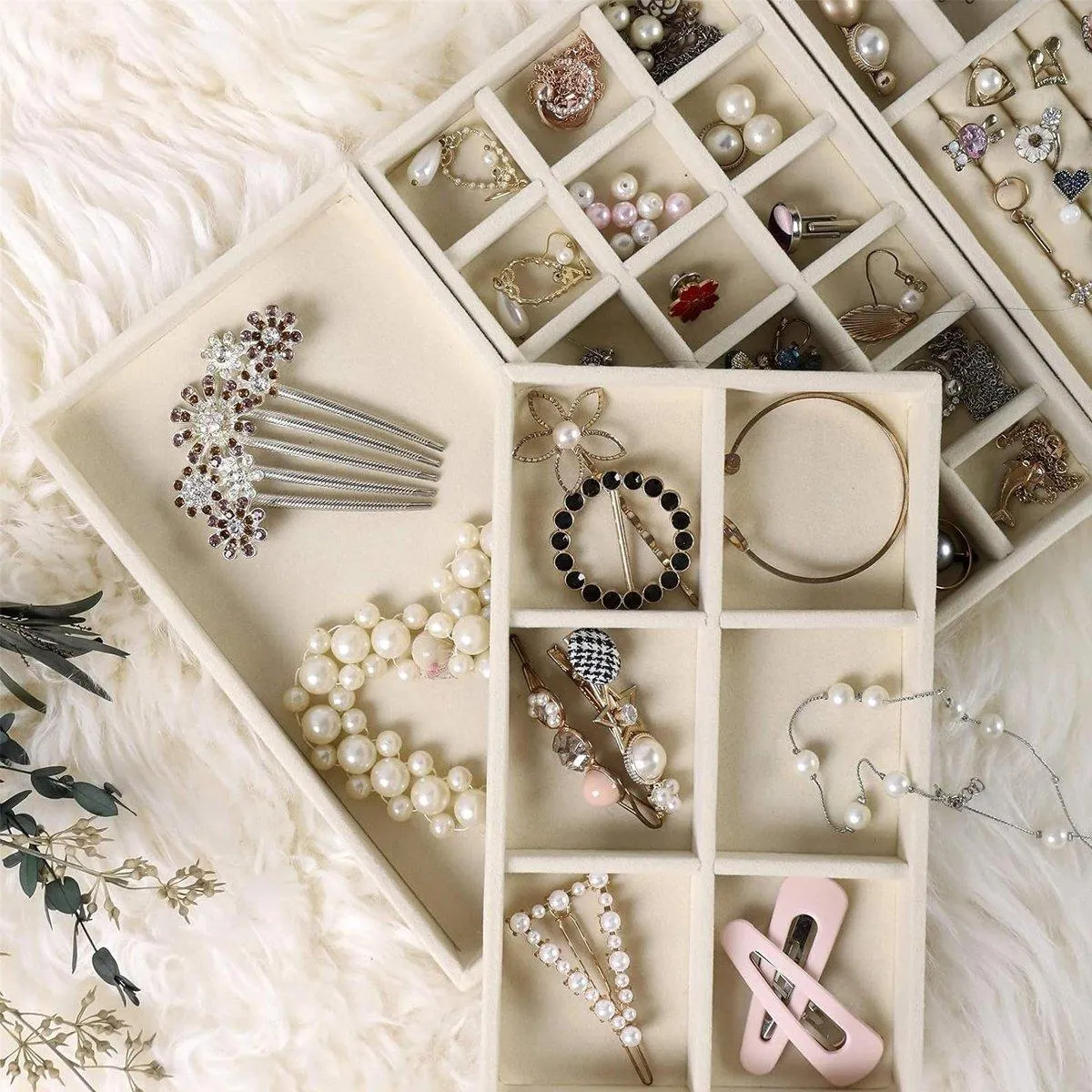 4PCS Flannel Jewelry Storage Trays Necklace Ring Earrings Organizer