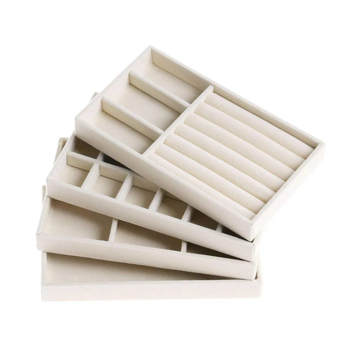 4PCS Flannel Jewelry Storage Trays Necklace Ring Earrings Organizer