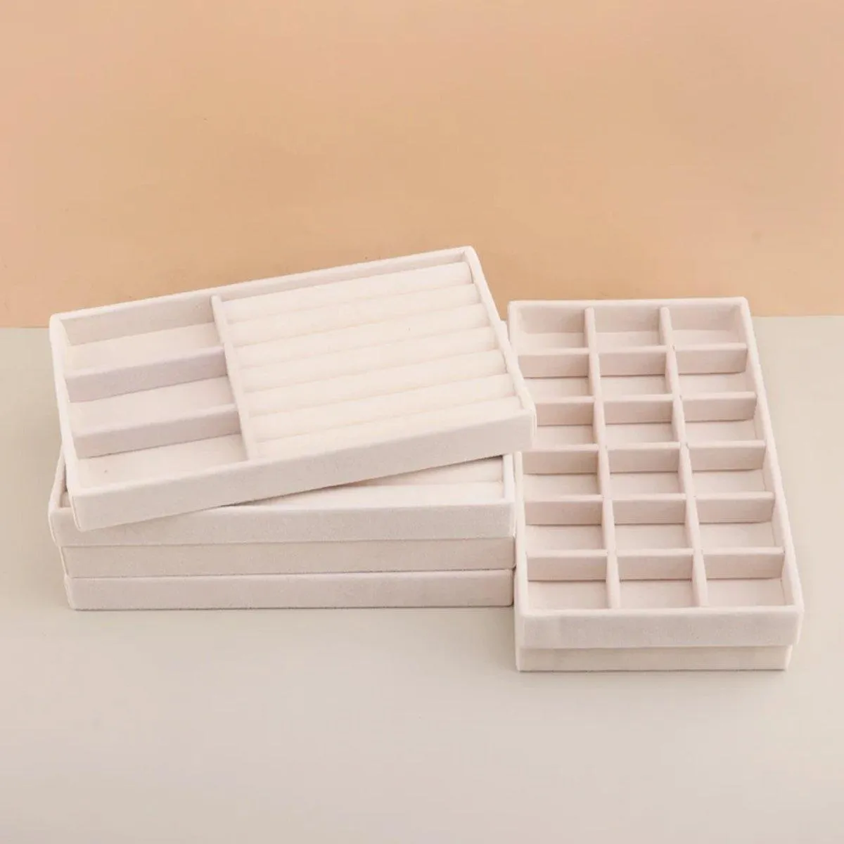 4PCS Flannel Jewelry Storage Trays Necklace Ring Earrings Organizer