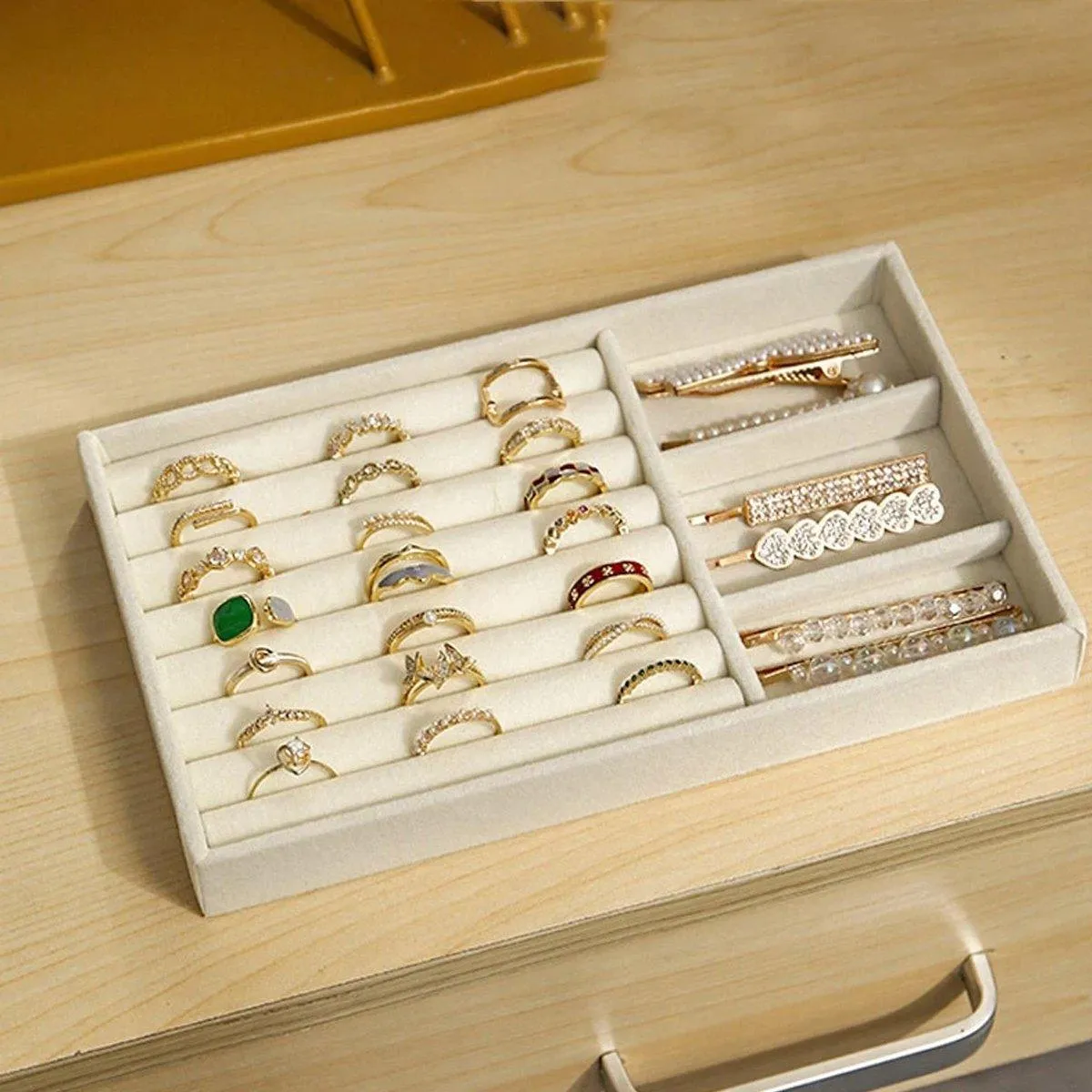 4PCS Flannel Jewelry Storage Trays Necklace Ring Earrings Organizer