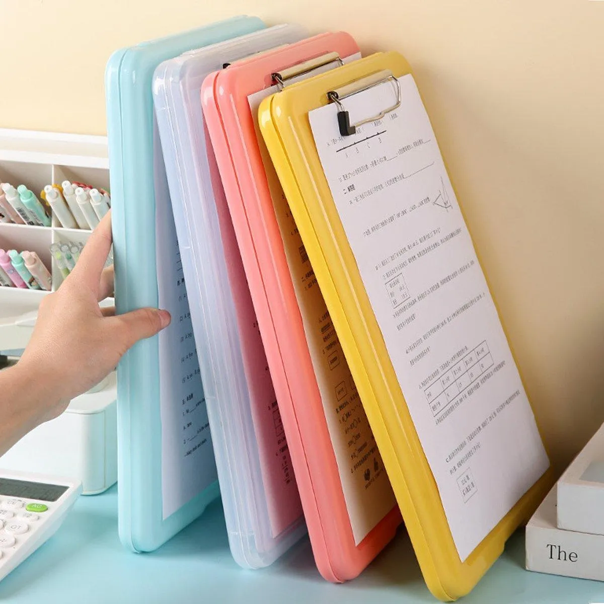 4PCS Waterproof Clipboard Storage Box Case Board Clip File Box Organizer Plastic