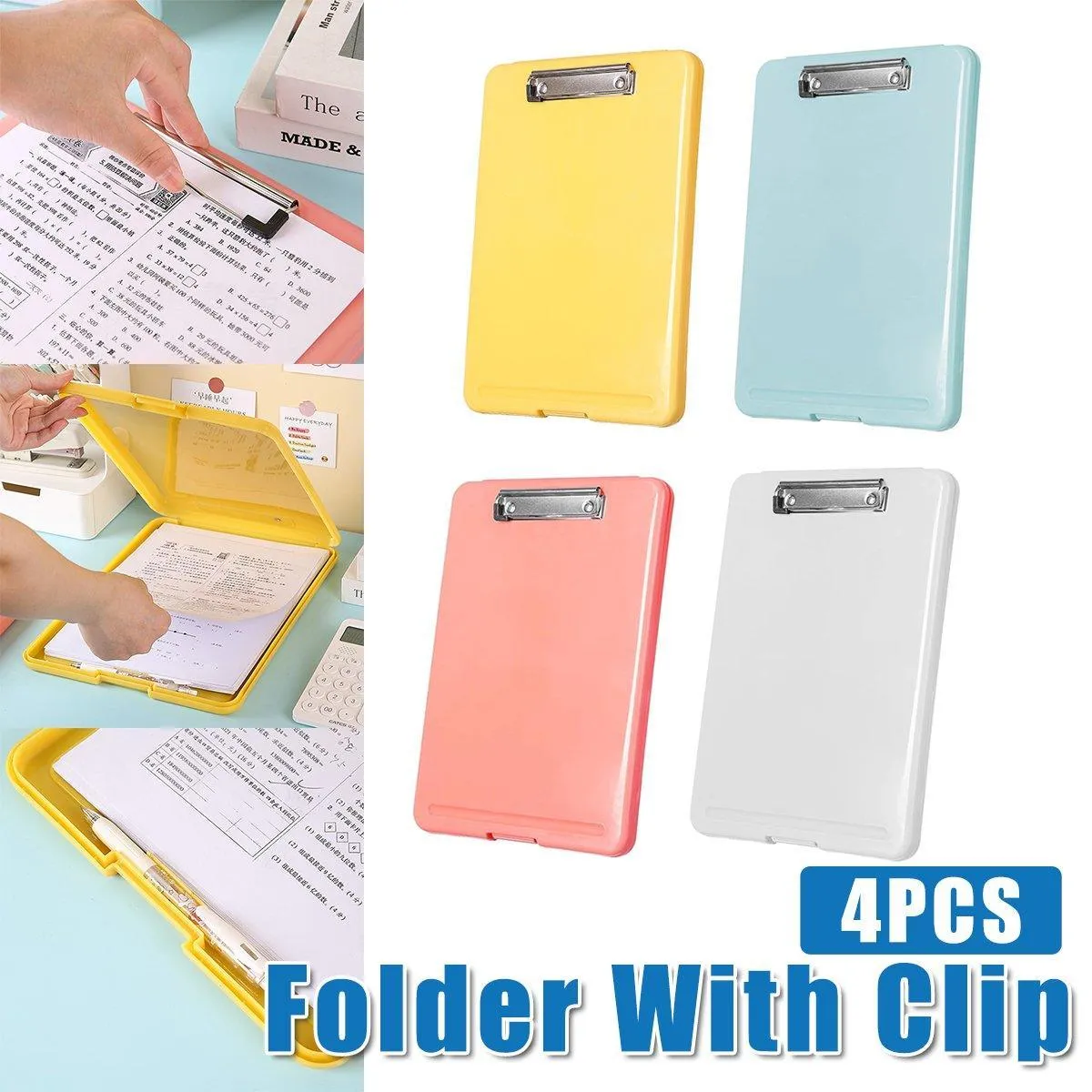 4PCS Waterproof Clipboard Storage Box Case Board Clip File Box Organizer Plastic