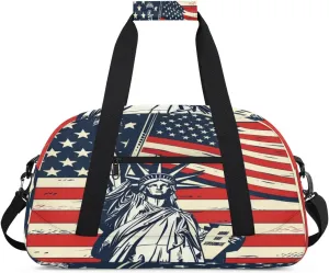 4th Of July American Flag Kids Duffle Bags for Boys Girls, Statue Liberty Sport Gym Bag Waterproof Travel Overnight Weekender Bag Teen Dance Gymnastics Sleepover Bag