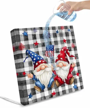 4th of July Gnomes Outdoor Cushion Chair Cover Set of 2 - Waterproof Couch Seat Covers, Star Independence Day Black Plaid Patio Furniture Protector Cushions Slipcovers for Sofa/RV, 20"x18"x4"