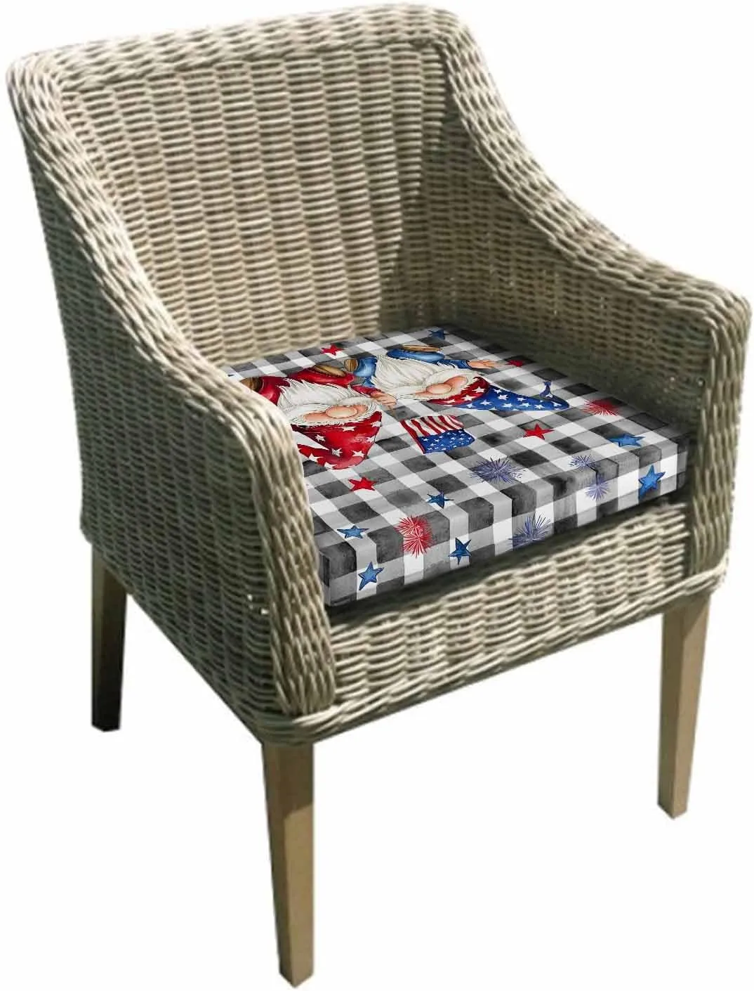 4th of July Gnomes Outdoor Cushion Chair Cover Set of 2 - Waterproof Couch Seat Covers, Star Independence Day Black Plaid Patio Furniture Protector Cushions Slipcovers for Sofa/RV, 20"x18"x4"