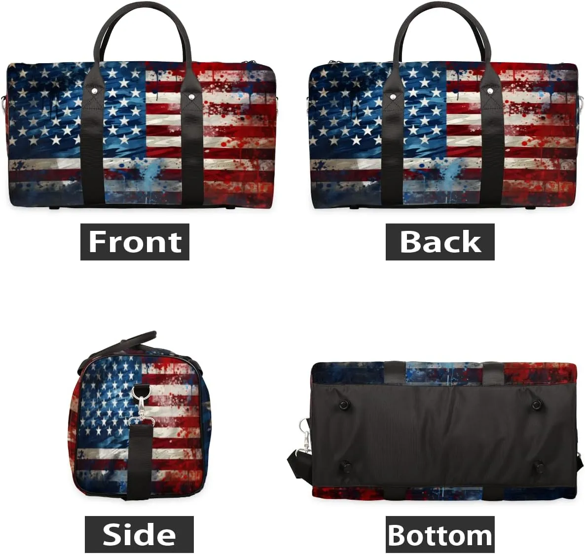 4th of July Travel Duffle Bag, Sports Gym Bags for Women Men, Carry On Weekender Overnight Bag, Memorial Day USA Flag Workout Hospital Airplane Trips Bag