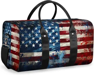 4th of July Travel Duffle Bag, Sports Gym Bags for Women Men, Carry On Weekender Overnight Bag, Memorial Day USA Flag Workout Hospital Airplane Trips Bag